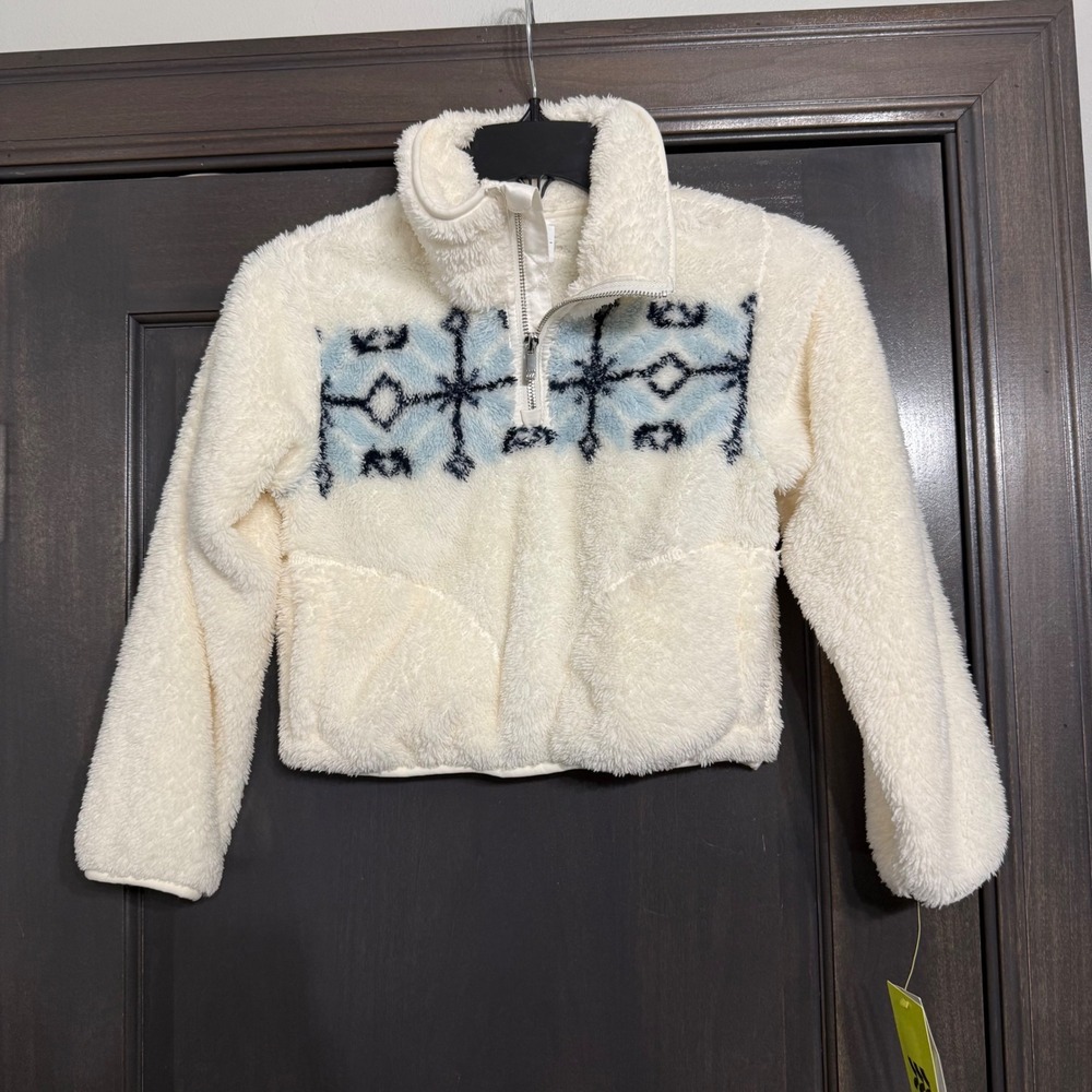 All in Motion NWT Girls Cream Faux Fur Quarter Zip Fleece Pullover Size M 8